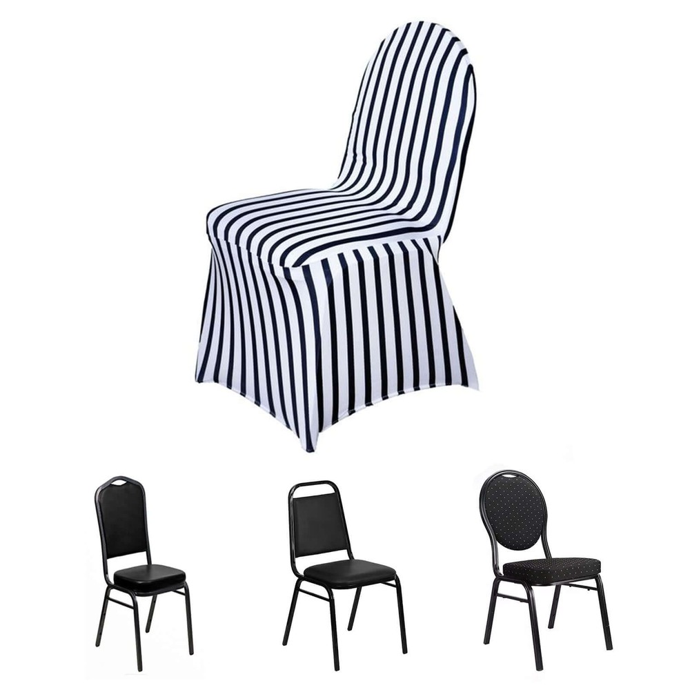50 pcs Black and White Striped Spandex Stretchable CHAIR COVERS Wedding Supplies
