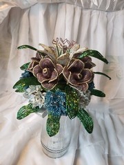 Beaded Flower Wedding Bridal Bouquet W/White Blue Purple Handmade Flowers