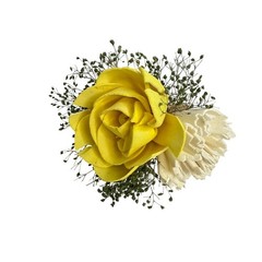 Sola Wood Flowers Boutonniere Yellow Cream Rose Dried Greenery Jute Wrapped Pin