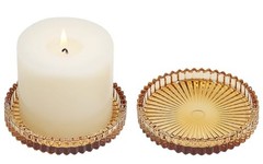 3.8 Inch Glass Pillar Candle Holder Set Pack 2 Gear Round Plate 2 Pcs Amber