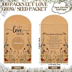 100 Pcs Let Love Grow Seed Packets Cool Wedding Favors for Guests Kraft Envelope