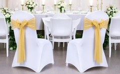 MDS Pack of 50 Chiffon Chair Sashes Bows for Wedding Events 50 pcs Gold