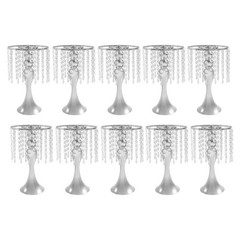 Set Of 10 Silver Tabletop Flower Stands 13.8 in Acrylic Crystal