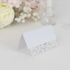 50 WHITE Paper Table Name PLACE CARDS Laser Cut Leaf Vine Design Party Events