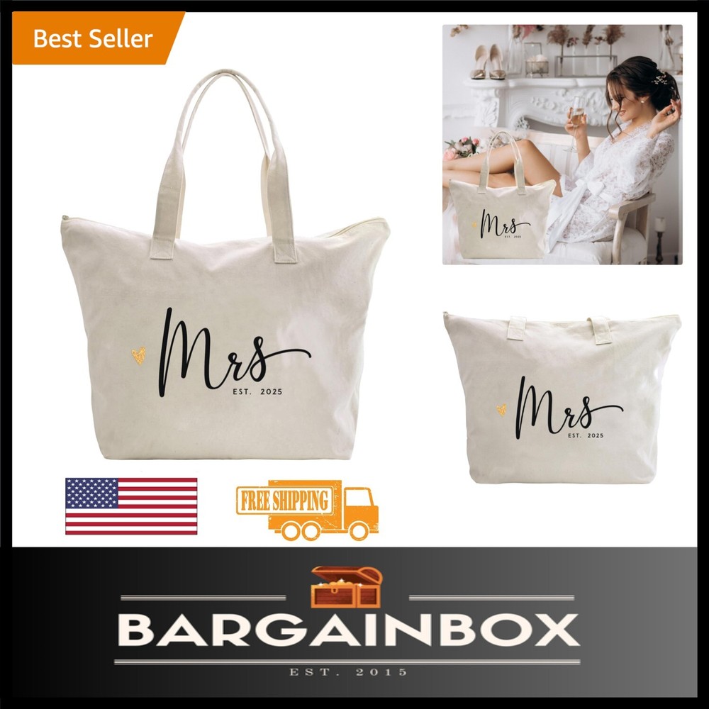 Stylish Bridal Shower Gift: Mrs. 2025 Cotton Canvas Shoulder Bag with Zipper
