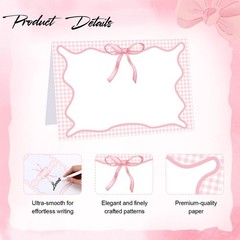 24 Pcs Pink Gingham Picnic Party Decoration Bow Place Cards 6 x 4 Inch Summer…