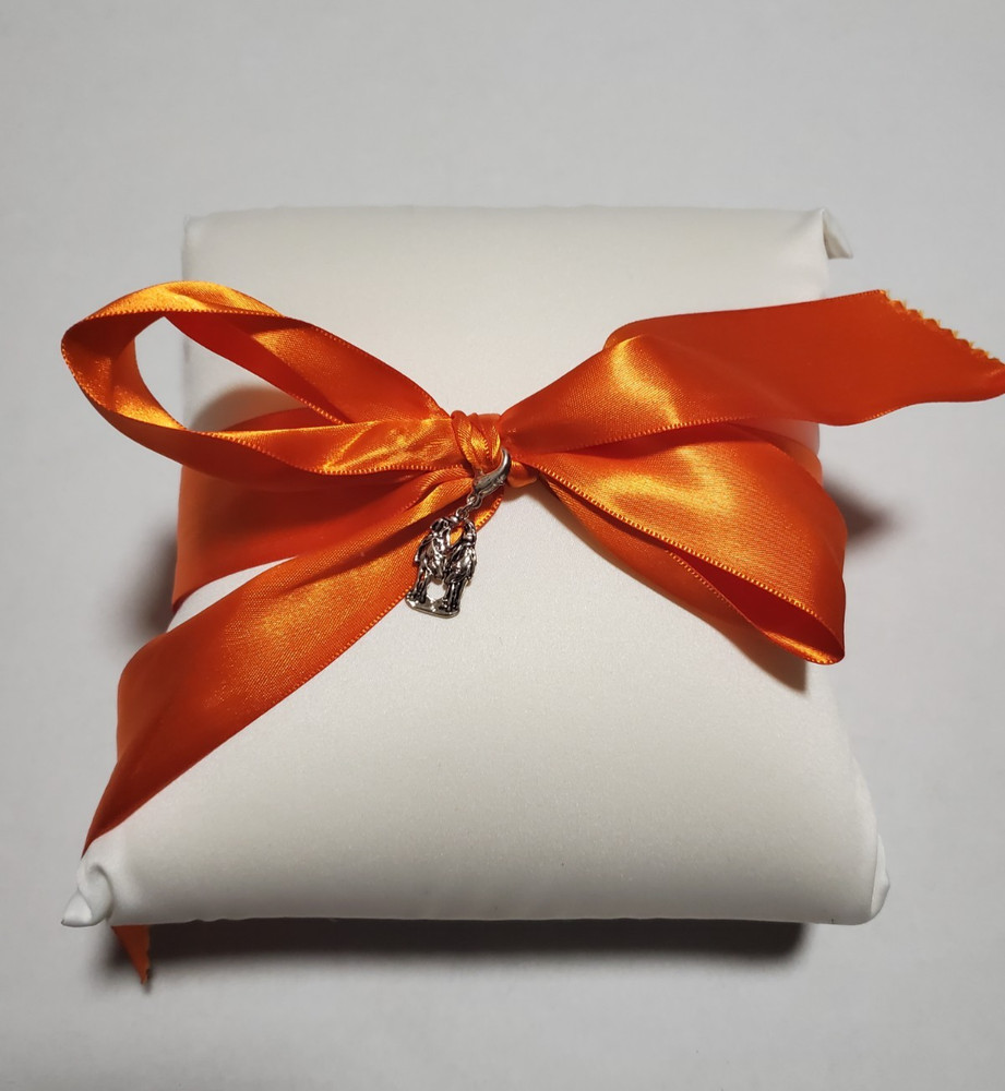 New Montana Silversmiths Country & Western Wedding White Ring Pillow Orange Bow