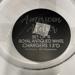 New Set of 4 American Atelier 13-in Polypropylene Charger Plates White/Antique
