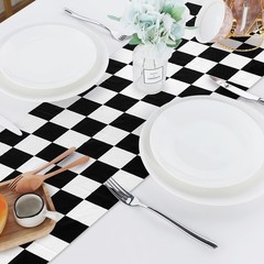 6 Pcs Black and White Checkered Table Runner 14 x 108 Inch Disposable Plastic…