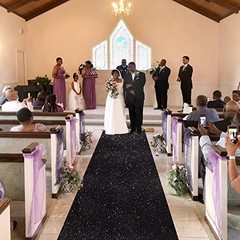 Wedding Aisle Runner: 4FT×15FT Sequin Fabric – Black Sparkly Carpet Runner for