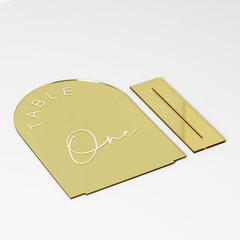 Gold Mirror Arched Wedding Table Numbers 1-10 with Stands, 5×7 Inch Acrylic Arch