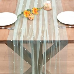 Pearl Table Runner Boho Rustic Tulle Lace Spring Easter 10ft x 1pc Sage Green