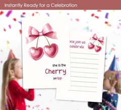 VAVINCI Cherry Birthday lnvitation for Girls, She 4.4 x 6.3 inches, Pink Red