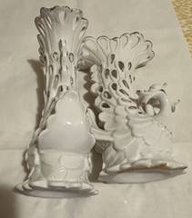 Table Centerpieces White Porcelain Swan Vase Planters Pierced Reticulate Design