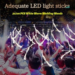 100PCS Light up Wedding Wands with Ribbons & Bells, Romantic 100 PCS, White