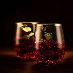 14 oz Clear with Gold Rim Stemless Plastic Wine Glasses Disposable Home supplies
