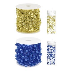 2Roll Artificial Floating Bead Pearl 8+3mm 66ft Sapphire Blue/Electroplated Gold