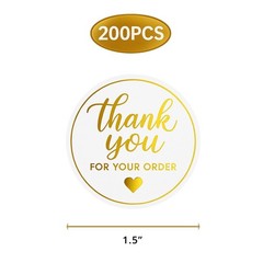 1.5″ Gold Thank You Stickers, 200 Pcs Self-Adhesive Thank You for Your Order …