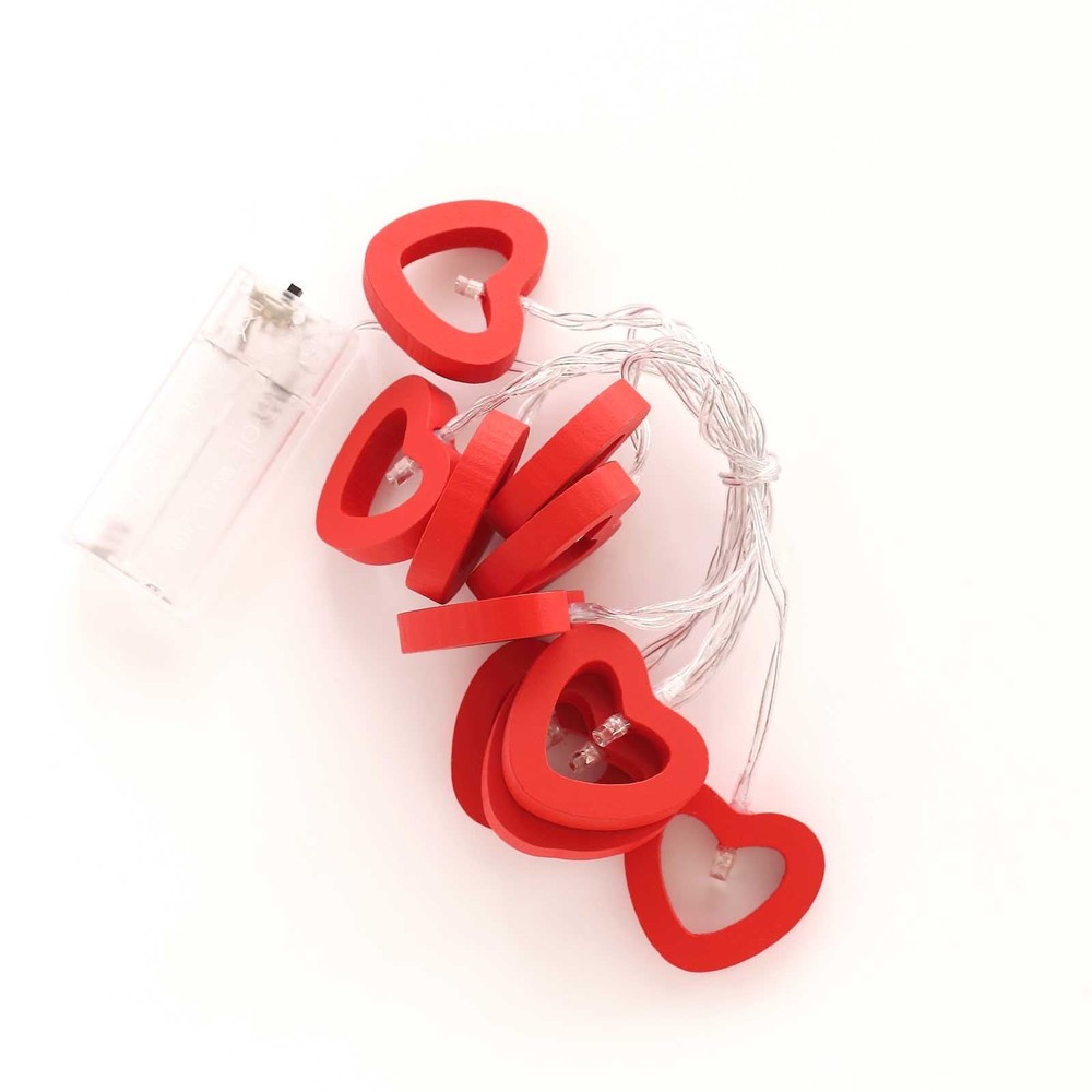 5 ft Red Wooden Heart LED Fairy Lights Garland Party Event Decorations Supplies