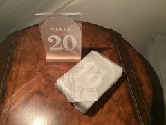 Frosted Arch Table Numbers w/ Stands 1-20, 5×7 Acrylic, Event / Wedding Decor