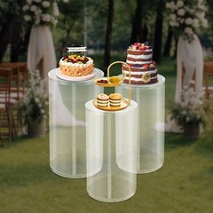 3Pcs Clear Round Cylinder Pedestal Stand for Wedding Party Display Stand Decor