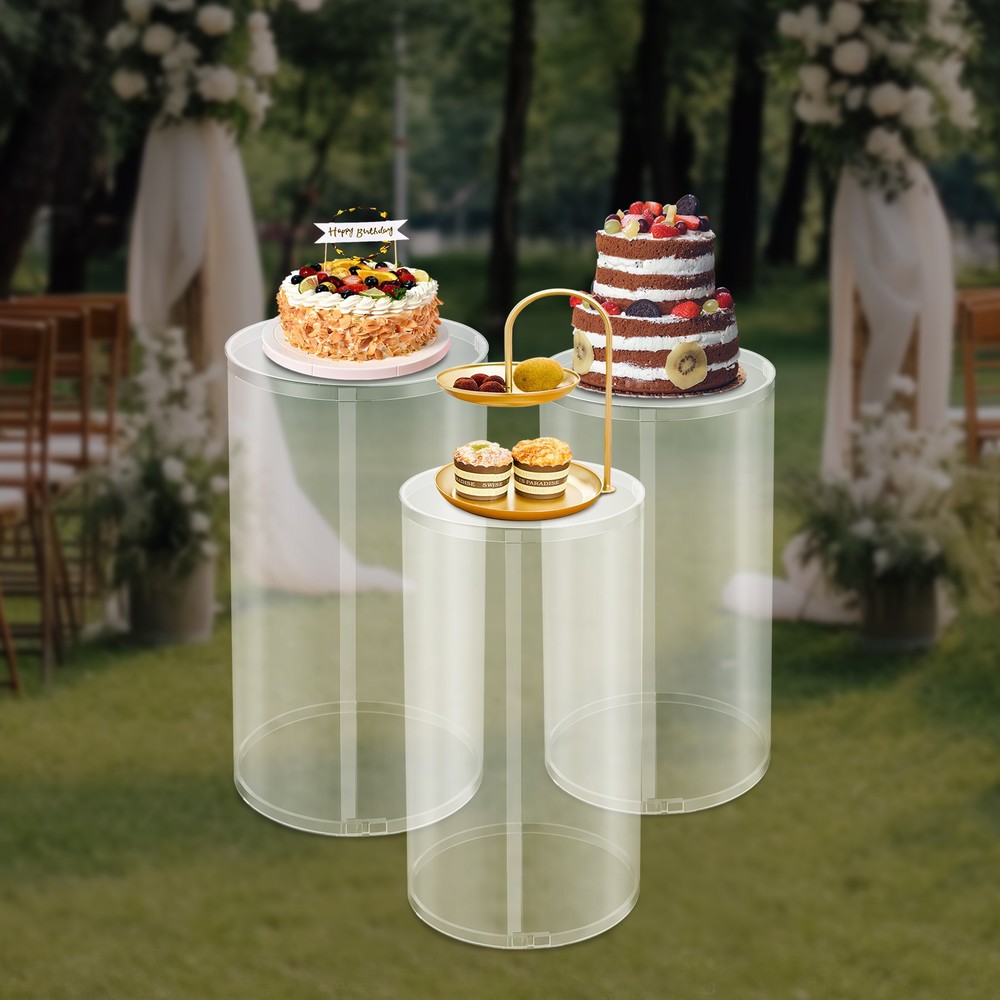 3Pcs Clear Round Cylinder Pedestal Stand for Wedding Party Display Stand Decor