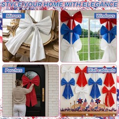 9 Pcs 9ft 4th of July Giant Bows Decorations Patriotic Bow Hanging Decor 250th A