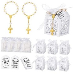 100 Pieces Baptism Favors Set Includes 25 Pieces Mini Rosary, Laser Cut Gold