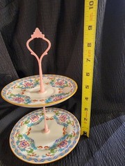 Minton B833 2 Tiered Tray Cake Dessert Stand Pink Handle