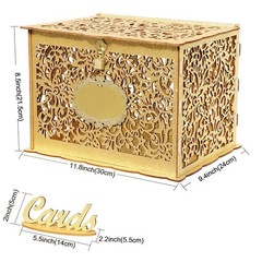 Gold Wedding Card Box with Lock Glitter Wooden Gift Card Holder for Reception