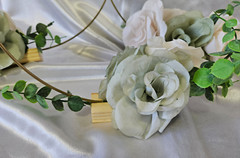 6 Pc Wedding Table Centerpieces, Green, Ivory, Round, Circle, Gold, Wood