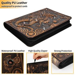 Card Binder 9 Pocket, 3D PU Leather Album with Zipper, 360 Side Loading Pocke…