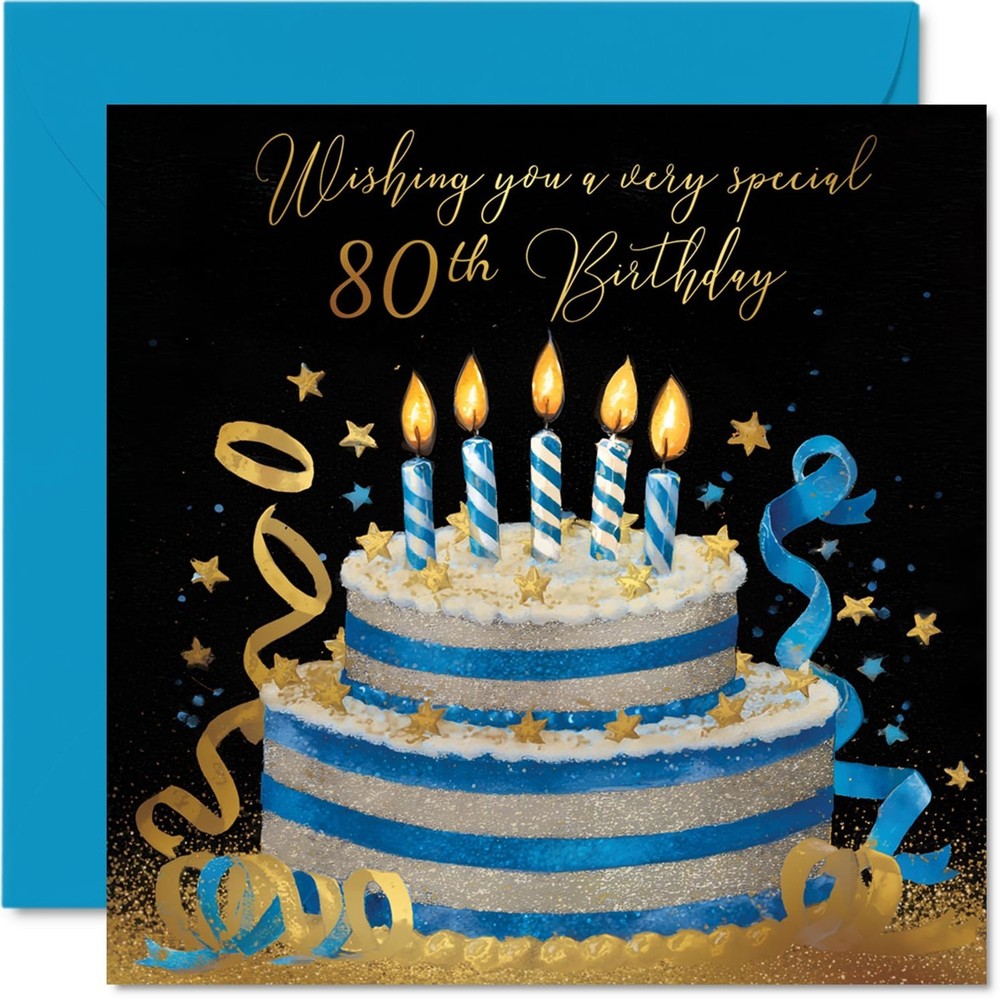 80th Birthday Cards for Women Men – Gold & Silver Cake – Happy Birthday Card …