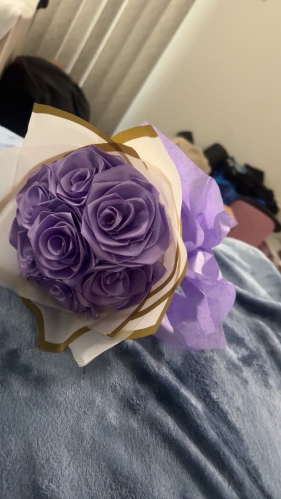 eternal ribbon flower roses bouquet ,purple , and a 7 count