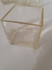 VTG Set Of 6 Glass Square Candle 2.5″ Amber Tint Clear MCM Glasses Bar Raw Edge