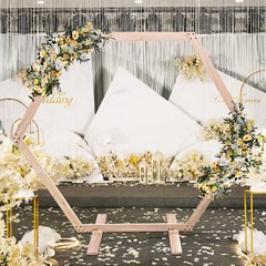 Wood Wedding Arch Polygonal Ceremony Arch Backdrop Flower Stand 7/7.2/7.6/8.2FT