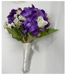 Beautiful Purple Hydrangea & White Roses Floral Wedding Bridal Bouquet 14″