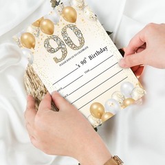 HONPHAX 90th Birthday Invitations for Women Men, Gold gold