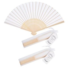 50pcs Fabric Hand Fan Fabric Bamboo Handheld Folded Fan with Organza Bags White