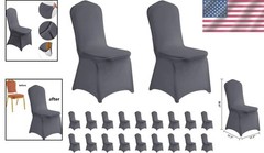 Gray Spandex Chair Covers 20pc – Flexible Banquet Wedding Party Slipcovers