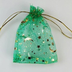 10pcs Small Green Moon and Stars Organza Gift Bags Jewelry Bags