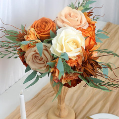 Burgundy & Orange Bridesmaid Bouquets – 10 Pcs Wedding Flower Set