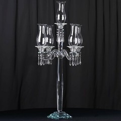 40-Inch Clear 5 Arm Crystal GLASS Candelabra Hurricane Taper CANDLE HOLDER Party
