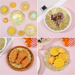 150Pcs Gold Doilies Disposable Gold Paper Placemats Round Small Golden Lace