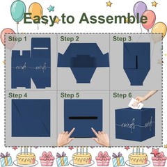 8.7 Inch Navy Blue Silver Foil Paperboard Card Box Birthday Wedding Raffle