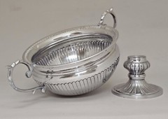 Compote Bowl Vase Polished Aluminum Revere Handle Pedestal Round 8″D 7.5″High