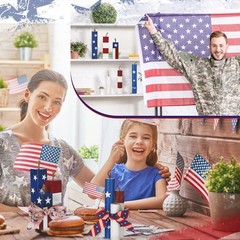 6 Pcs 4th of July Decorations Patriotic Tiered Tray Decor Firework Wooden Sign 2