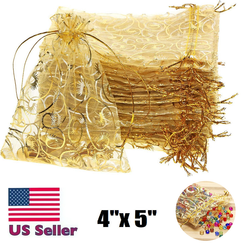 200× Organza Bag Tulle Drawstring Packaging Display Jewelry Pouches Wedding Gift