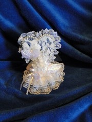 New Elegant Lace Covered Heart Mirror with shimmering flower Wedding CakeTop #83