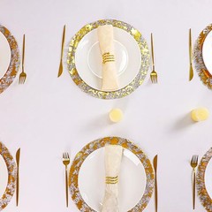 Black and Gold Placemats Round Disposable Metallic Gold Doilies Glitter Foil